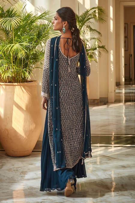 Amitabh Malhotra Floral Sequin Embroidered Tunic & Sharara Set 