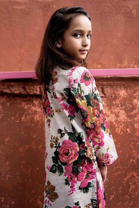 Shop_Gulabo Jaipur_Off White Cotton Embroidery Floral Print Kurta And Pyjama Set_Online_at_Aza_Fashions