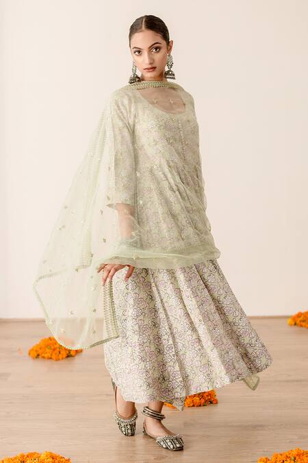 Gulabo Jaipur Green Muslin Embroidery, Sequins Khushi Floral Digital Print Anarkali Pant Set Online at Aza Fashions Gulabo Jaipur_Green Muslin Embroidery, Sequins Khushi Floral Digital Print Anarkali Pant Set_Online_at_Aza_Fashions