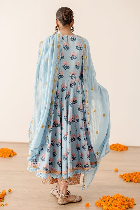 Gulabo Jaipur Roshan Floral Hand Block Print Anarkali Pant Set 