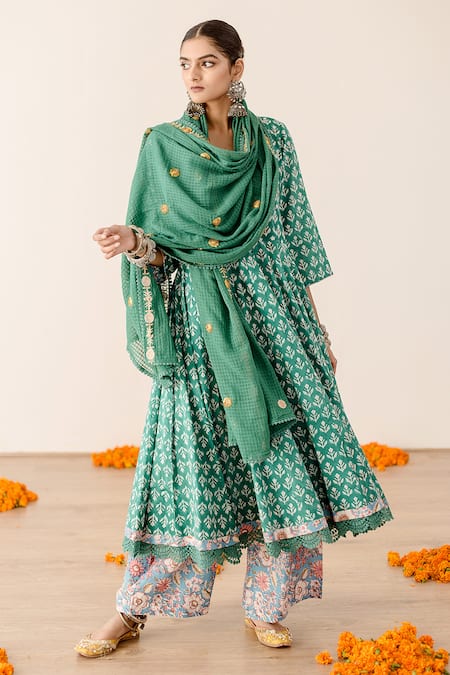 Gulabo Jaipur Roshan Hand Block Print Anarkali Pant Set 