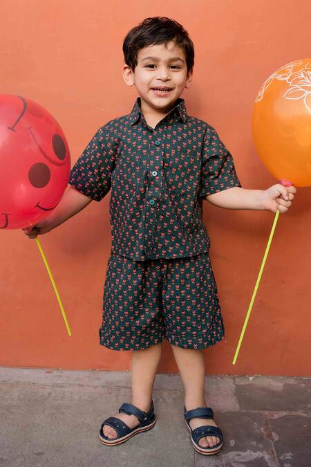 Buy Gulabo Jaipur Green Cotton Embroidery Kaju Block Print Shirt And Shorts Set Online at Aza Fashions Buy_Gulabo Jaipur_Green Cotton Embroidery Kaju Block Print Shirt And Shorts Set _Online_at_Aza_Fashions
