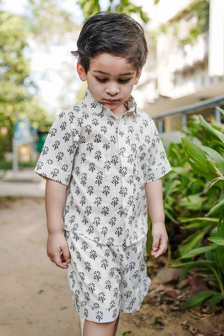 Buy Gulabo Jaipur White Cotton Embroidery Kaju Printed Shirt And Shorts Set Online at Aza Fashions Buy_Gulabo Jaipur_White Cotton Embroidery Kaju Printed Shirt And Shorts Set_Online_at_Aza_Fashions