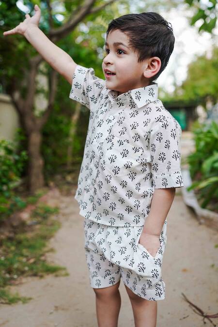 Shop Gulabo Jaipur White Cotton Embroidery Kaju Printed Shirt And Shorts Set Online at Aza Fashions Shop_Gulabo Jaipur_White Cotton Embroidery Kaju Printed Shirt And Shorts Set_Online_at_Aza_Fashions