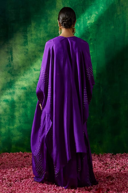 Pink City By Sarika Purple Silk Embroidery V-neck Bandhani Pattern Cape Skirt Set Online at Aza Fashions Pink City By Sarika_Purple Silk Embroidery V-neck Bandhani Pattern Cape Skirt Set _Online_at_Aza_Fashions