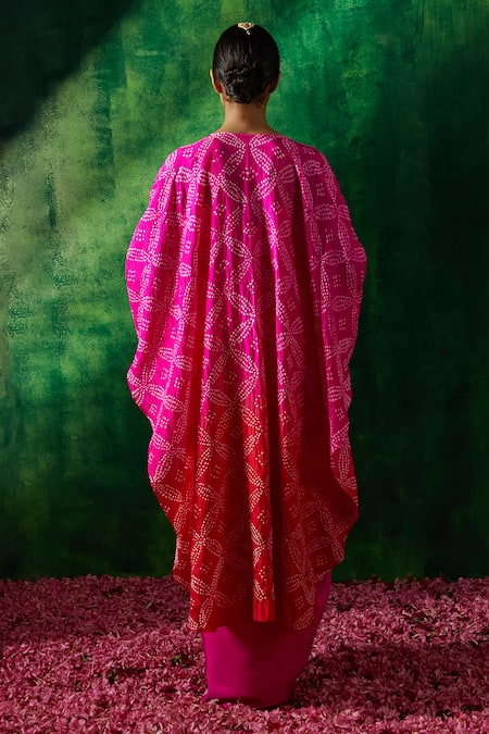 Pink City By Sarika_Pink Silk Tassels, Embroidery Square Neck Printed Cape Draped Skirt Set _Online_at_Aza_Fashions
