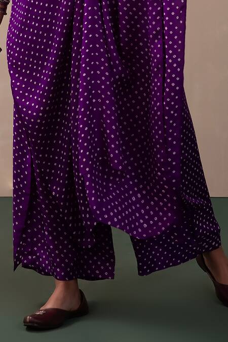 Buy Pink City By Sarika Purple Silk Round Neck Bandhani Print Kaftan And Pant Set Online at Aza Fashions Buy_Pink City By Sarika_Purple Silk Round Neck Bandhani Print Kaftan And Pant Set _Online_at_Aza_Fashions