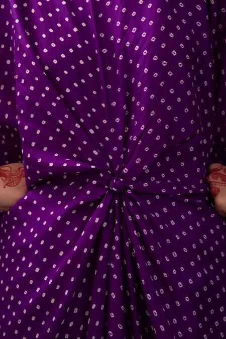 Buy Pink City By Sarika Purple Silk Round Neck Bandhani Print Kaftan And Pant Set Buy_Pink City By Sarika_Purple Silk Round Neck Bandhani Print Kaftan And Pant Set
