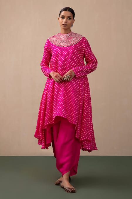 Pink City by Sarika Bandhani Print Kurta & Dhoti Pant Set 