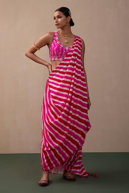 Pink City by Sarika Leheriya Print Pre-Stitched Saree With Blouse 