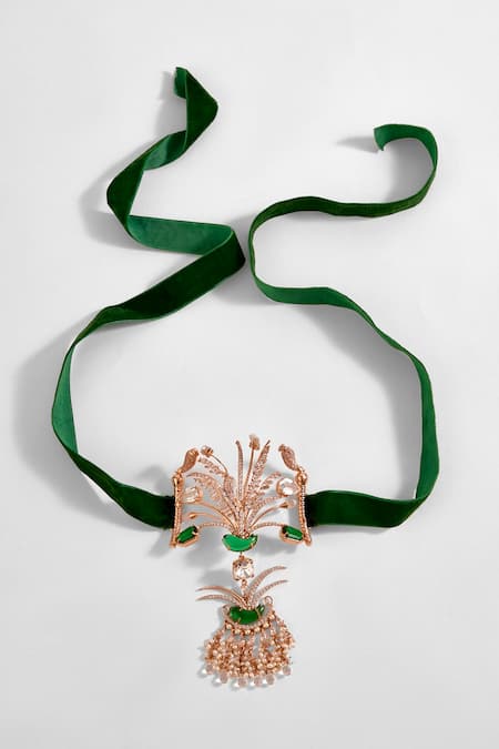 Shop Outhouse Gold Plated Le Palm Embellished Choker Necklace at Aza Fashions Shop_Outhouse_Gold Plated Le Palm Embellished Choker Necklace _at_Aza_Fashions