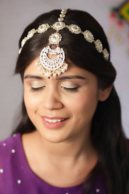 Ishhaara Gold Plated Pearl Stone Embellished Sheeshpatti 