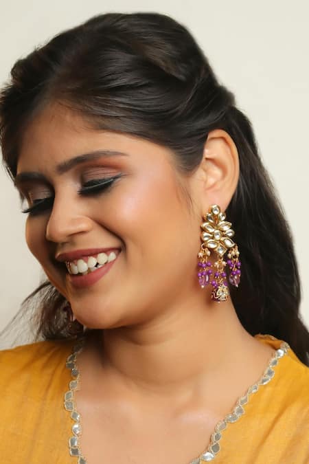 Ishhaara Purple Pearls, Stones Embellished Earrings 