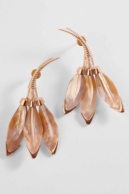 Shop Outhouse Pink Crystals, Diamonds Le Palm Serefina Drop Earrings at Aza Fashions Shop_Outhouse_Pink Crystals, Diamonds Le Palm Serefina Drop Earrings _at_Aza_Fashions