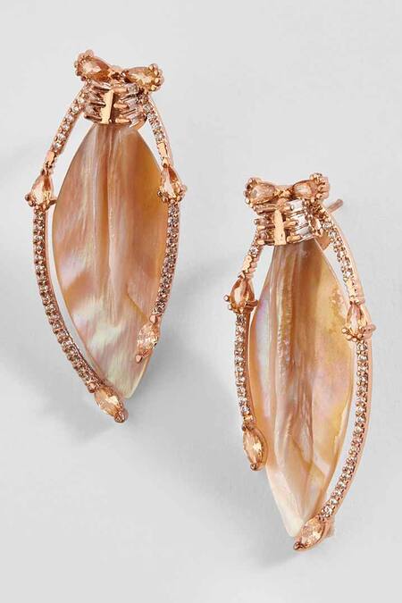 Shop Outhouse Pink Crystals, Diamonds Le Palm Serefina Stud Earrings at Aza Fashions Shop_Outhouse_Pink Crystals, Diamonds Le Palm Serefina Stud Earrings _at_Aza_Fashions