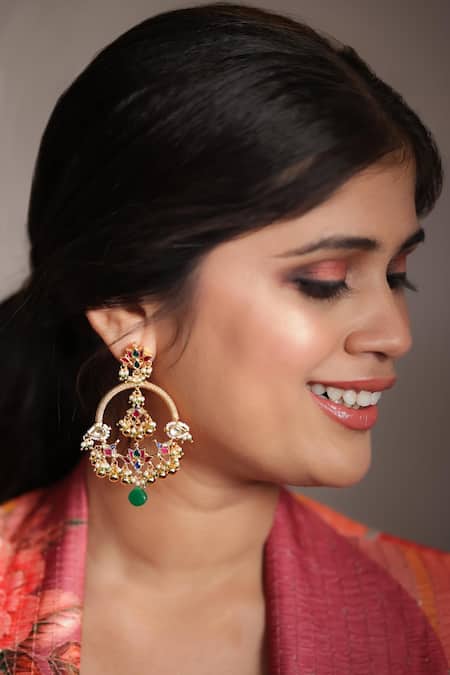Ishhaara Multi Color Stones, Gota Patti Kundan Embellished Earrings 
