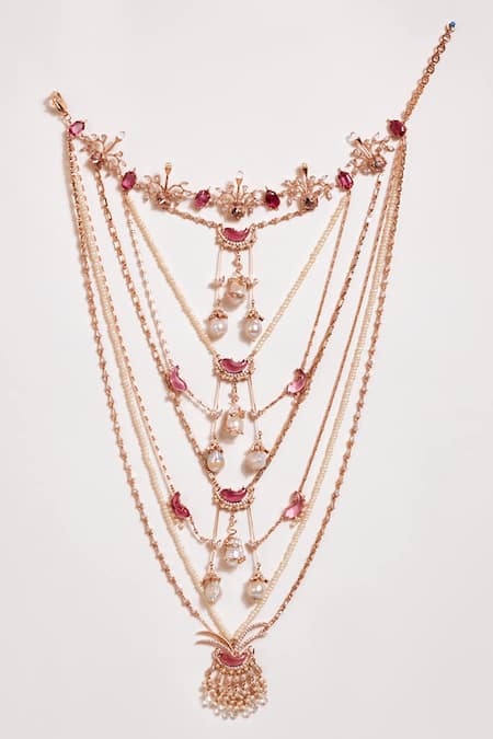 Shop_Outhouse_Pink Le Cleo Dewdrop Multi Layered Necklace _at_Aza_Fashions