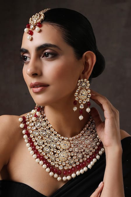 MINAKI Geometric Kundan Embellished Necklace Set 