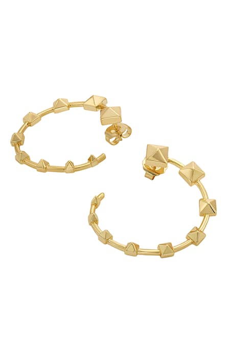 Shop_Isharya_Yellow Ayaana Pyramid Orange Peel Earrings _at_Aza_Fashions