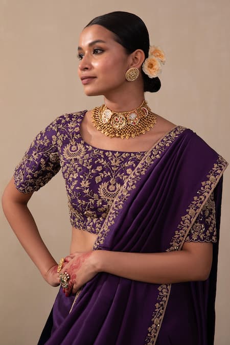 Buy Purple Raw Silk And Organza Lining Shantoon Border Saree With Blouse  For Women by Jigar Mali Online at Aza Fashions.