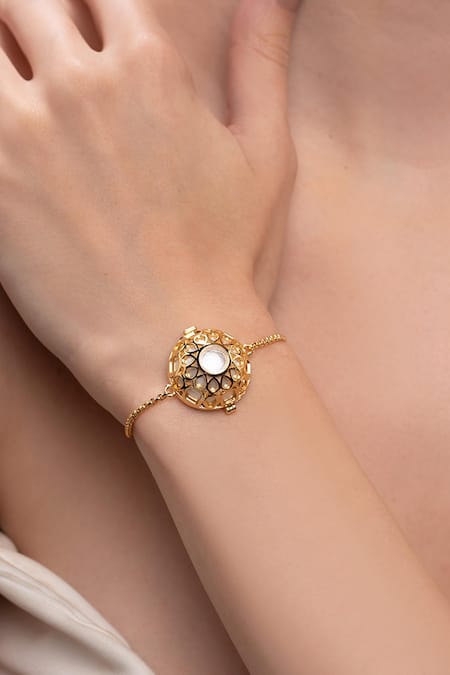 ISHARYA Gold Plated Crystal Icon Pearl Embellished Bracelet