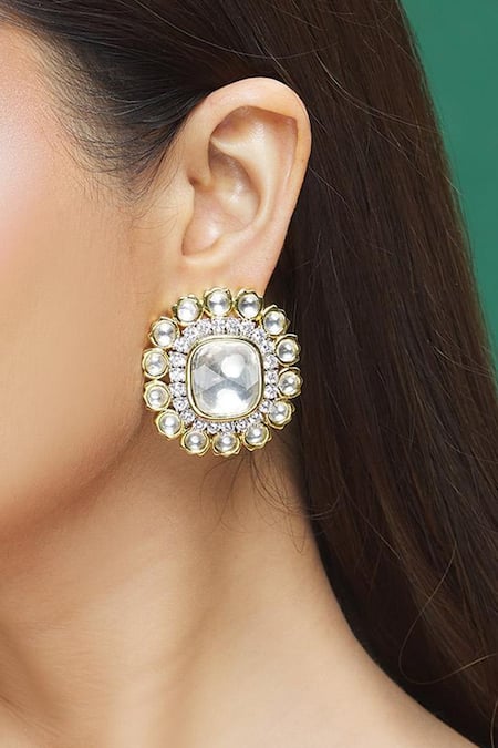 Moh-Maya by Disha Khatri Gold Plated Kundan And Faux Diamonds Stone Embellished Studs 