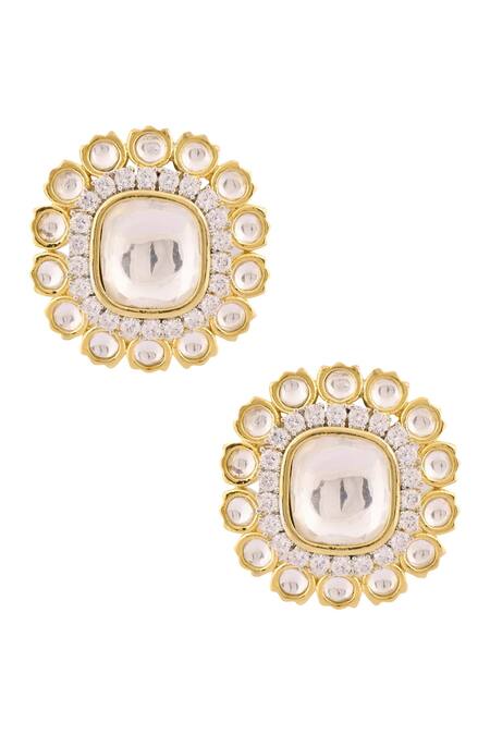 Shop_Moh-Maya by Disha Khatri_Gold Plated Diamonds, Stones Embellished Studs _at_Aza_Fashions