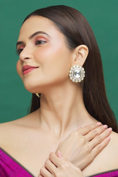 Moh-Maya by Disha Khatri_Gold Plated Diamonds, Stones Embellished Studs _Online_at_Aza_Fashions