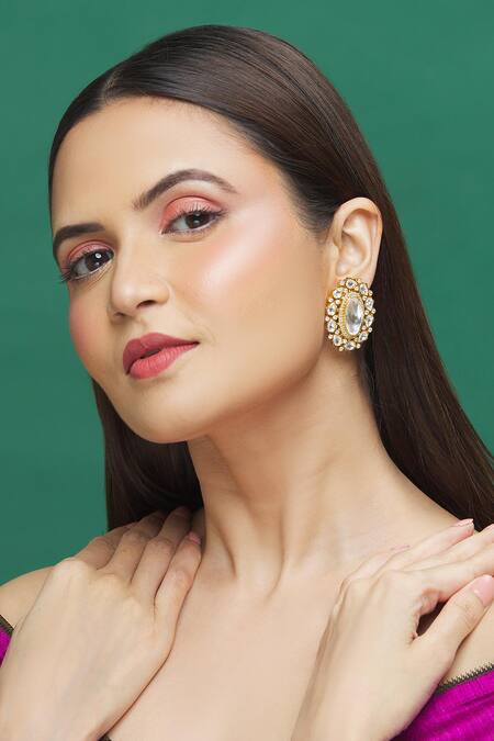 Moh-Maya By Disha Khatri_Gold Plated Gota Patti, Studs Kundan Embellished _Online_at_Aza_Fashions