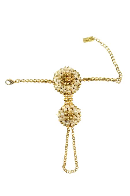 Shop Vaidaan Gold Plated Pearls, Beads Tanishk Hathphool at Aza Fashions Shop_Vaidaan_Gold Plated Pearls, Beads Tanishk Hathphool _at_Aza_Fashions