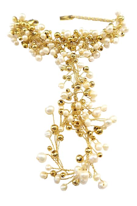 Shop Vaidaan Gold Plated Pearls, Beads Indu Hathphool at Aza Fashions Shop_Vaidaan_Gold Plated Pearls, Beads Indu Hathphool _at_Aza_Fashions