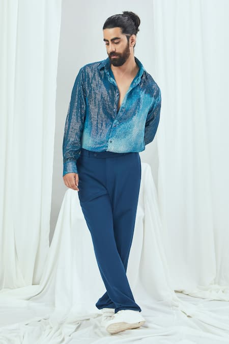 Nirmooha Blue Micro Geometric Pattern Pant 