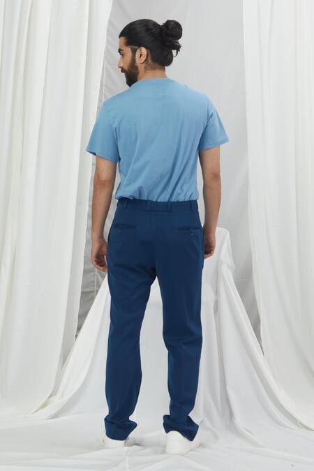 Shop_Nirmooha_Blue Microfiber Embroidery Geometric Pattern Pant _Online_at_Aza_Fashions