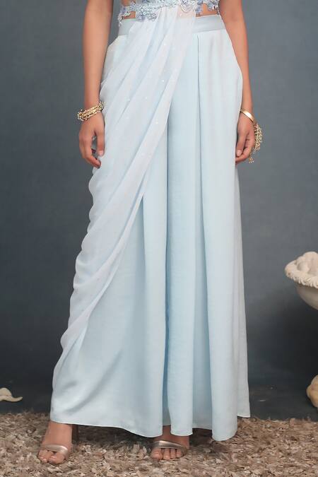 Buy Saaj By Ankita Blue Silk , Crystals, Beads, Fabric Flowers, Top And Palazzo Set Online at Aza Fashions Buy_Saaj By Ankita_Blue Silk , Crystals, Beads, Fabric Flowers, Top And Palazzo Set _Online_at_Aza_Fashions