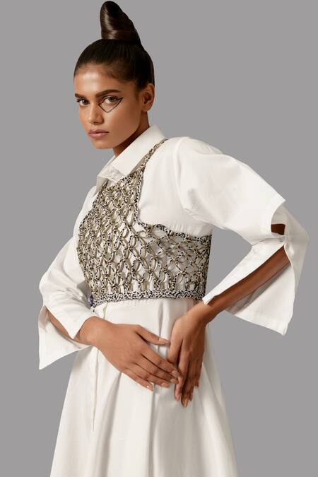 Buy Devina Juneja Grey Leather Round Neck Hamptons Hand Knotted Vest Online at Aza Fashions Buy_Devina Juneja_Grey Leather Round Neck Hamptons Hand Knotted Vest _Online_at_Aza_Fashions