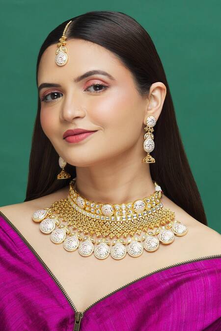 Buy Moh-Maya By Disha Khatri Gold Plated Metallic Thread Meenakari Work Choker Set Online at Aza Fashions Buy_Moh-Maya By Disha Khatri_Gold Plated Metallic Thread Meenakari Work Choker Set_Online_at_Aza_Fashions