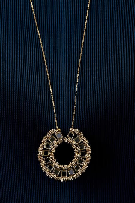 House Of Tuhina Gold Plated Mirror Pendant Saar Neckstring 