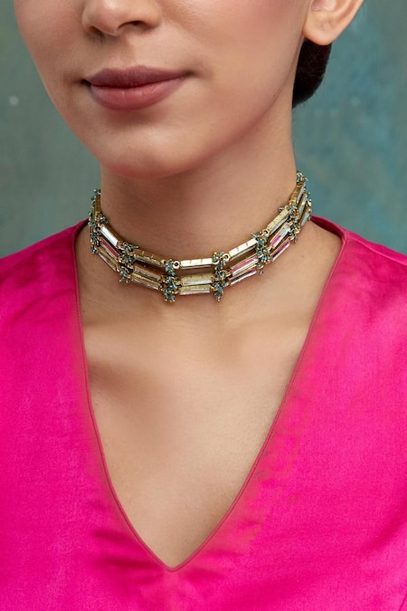 House Of Tuhina Mirror Studded Qabeela Layered Choker 