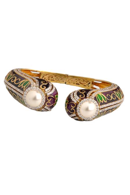 Shop Tsara Gold Plated Crystal Enamel Kada - Single Pc at Aza Fashions Shop_Tsara_Gold Plated Crystal Enamel Kada - Single Pc_at_Aza_Fashions