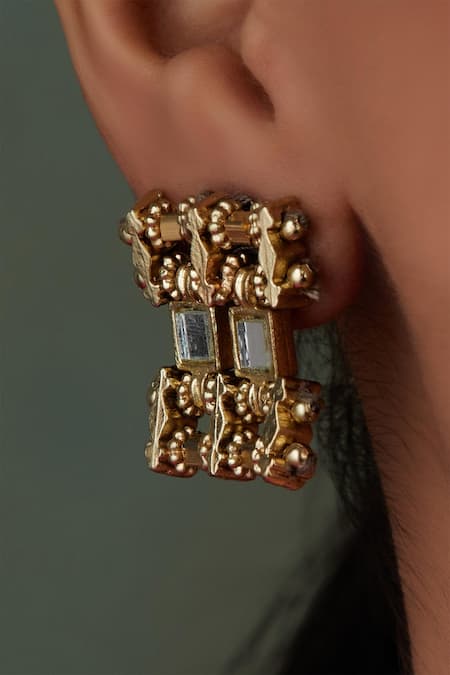 House Of Tuhina Mirror Studded Teer Stud Earrings 