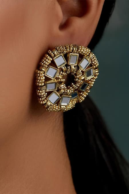 House Of Tuhina Mirror Studded Saar Stud Earrings 