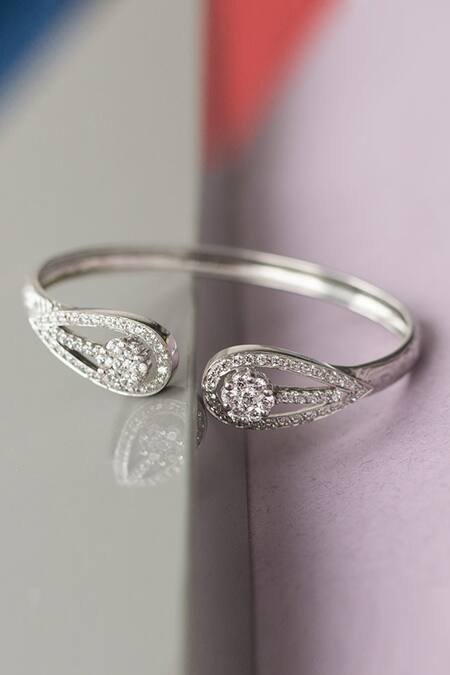 Shop Tsara Silver Plated Teardrop Open Cuff at Aza Fashions Shop_Tsara_Silver Plated Teardrop Open Cuff_at_Aza_Fashions