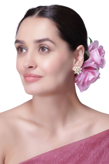 Vinanti Manji Designer Jewellery Floral Stone Studded Earrings 