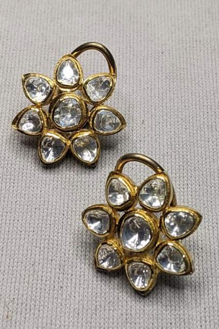 Vinanti Manji Designer Jewellery Floral Stone Studded Earrings 