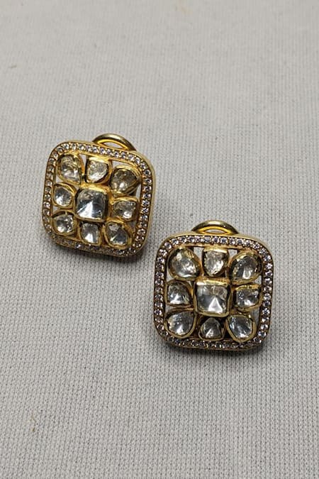 Vinanti Manji Designer Jewellery Geometric Embellished Ear Studs 