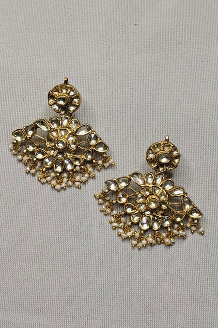 Vinanti Manji Designer Jewellery Kundan Floral Dangler Earrings 