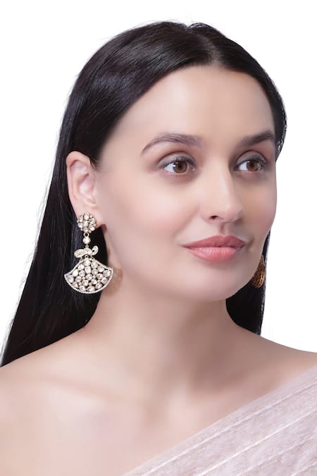 Vinanti Manji Designer Jewellery Gold Plated Cubic Zirconia Studded Dangler Earrings