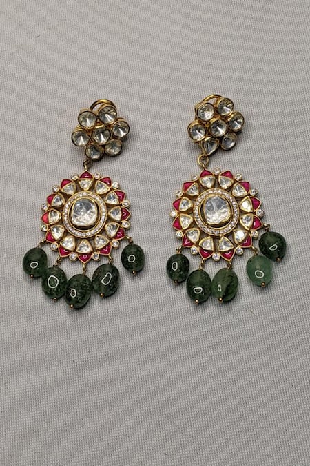Vinanti Manji Designer Jewellery Floral Stone Studded Dangler Earrings 