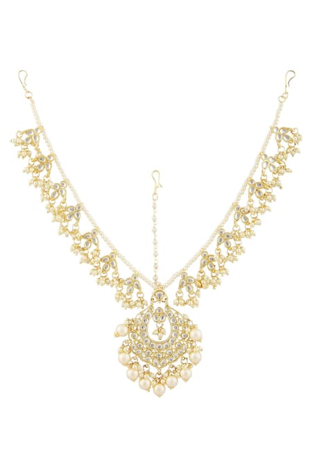 Shop Moh-Maya By Disha Khatri Gold Plated Kundan Mathapatti at Aza Fashions Shop_Moh-Maya By Disha Khatri_Gold Plated Kundan Mathapatti _at_Aza_Fashions