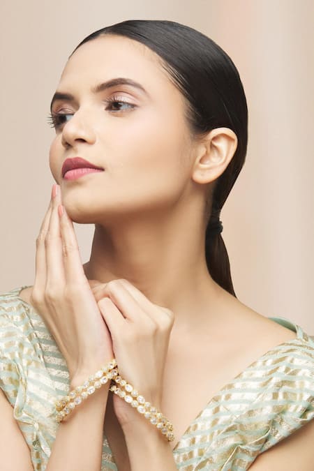 Moh-Maya by Disha Khatri Gold Diamond Studded Bangles Set of 4 